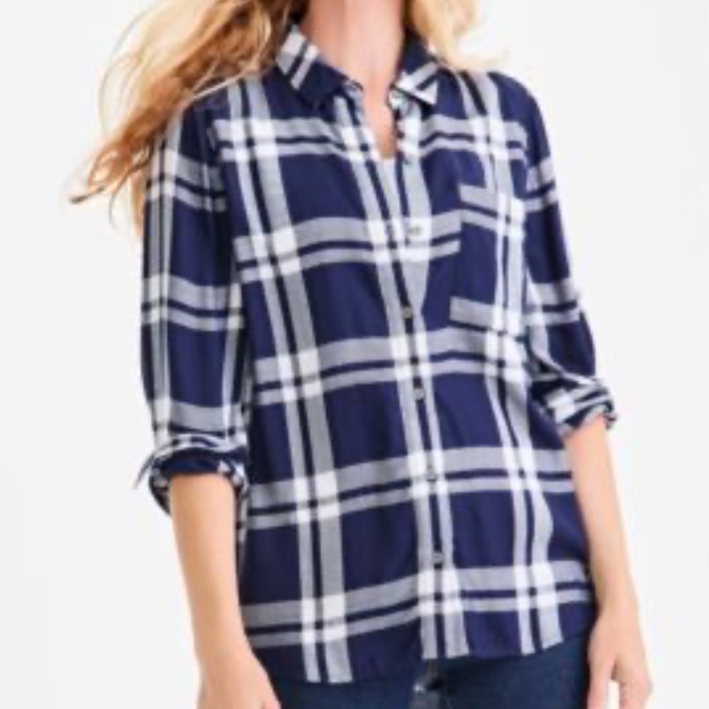 J crew Navy Blue Plaid Button-Up Shirt